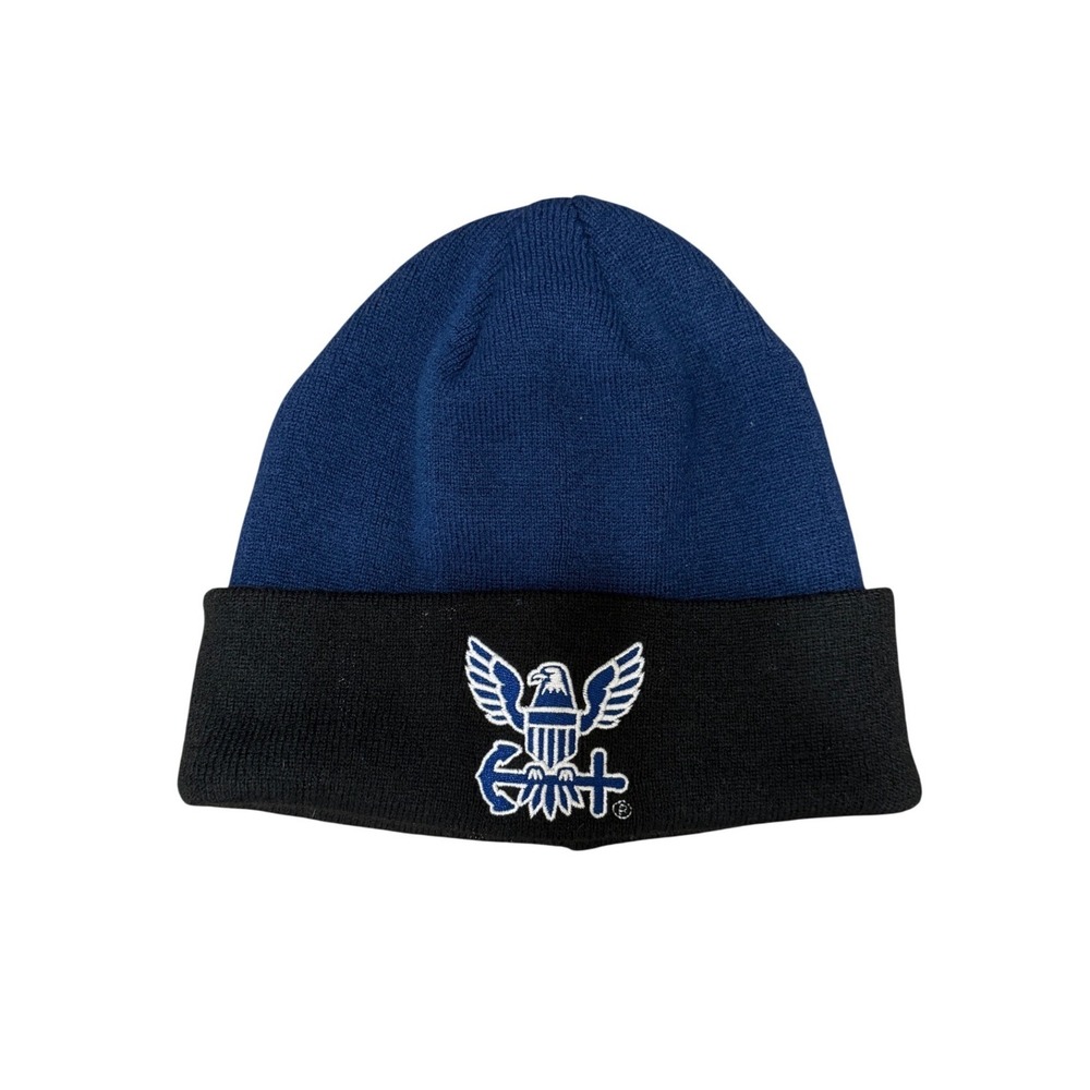 U.S. Navy Beanie Hat Mens OSFM Blue Black Excellent Embroidered Eagle Watch Cap